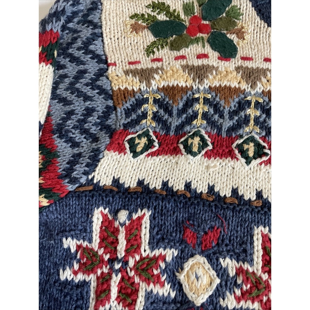 Heirloom Collectibles Hand Knit Button Down Christmas Cardigan Women's XL VTG - Picture 3 of 14